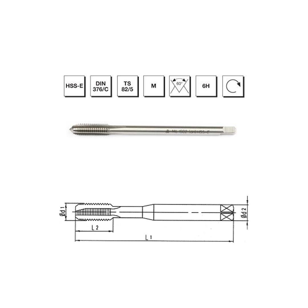 MTE Makina Takım M12 HSS - E DIN 376/C Metrik Normal Vidalı Düz Kanallı Makina Kılavuzu - B00105781200