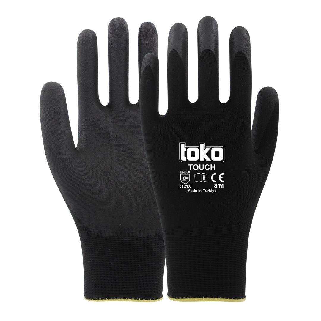 Toko TOUCH Siyah Poliüretan Kaplı Polyester Örme Eldiven No: 8