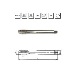 Maschio Trapano HSSE M12 X 1 - Punta Fine DIN 374, Per Filettature Metriche, Made In EU