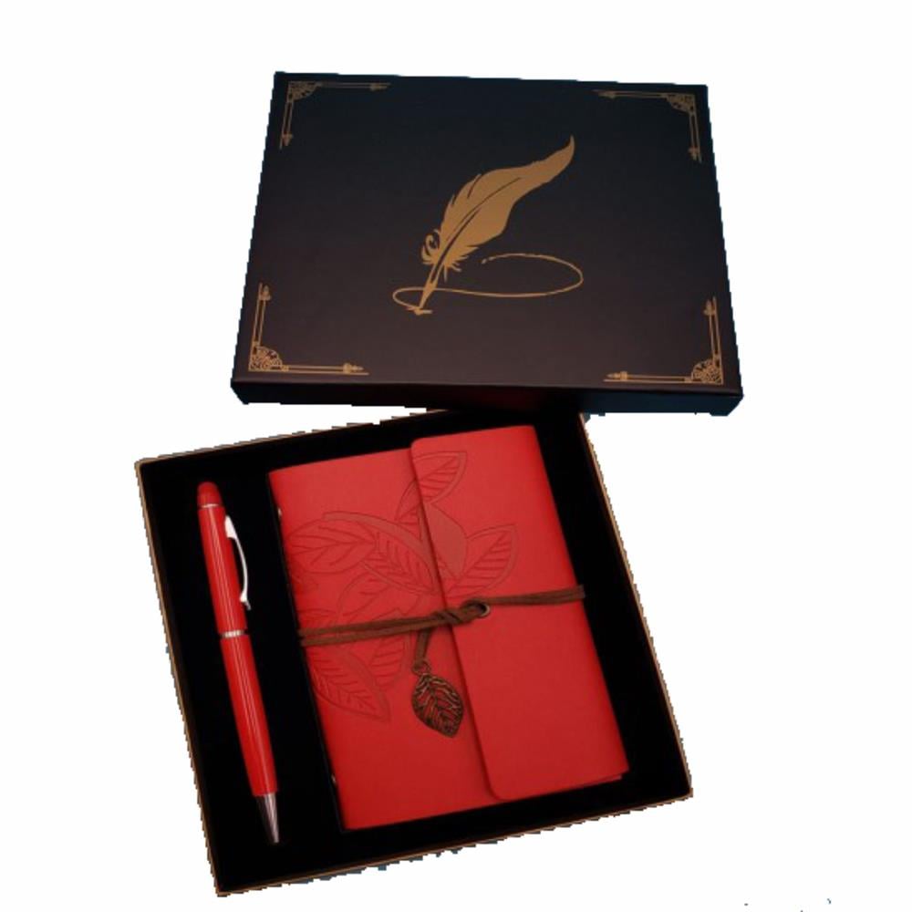 Kutulu Defter ve Kalem Kırmızı Kişiselleştirilebilir Hediyelik Set  0