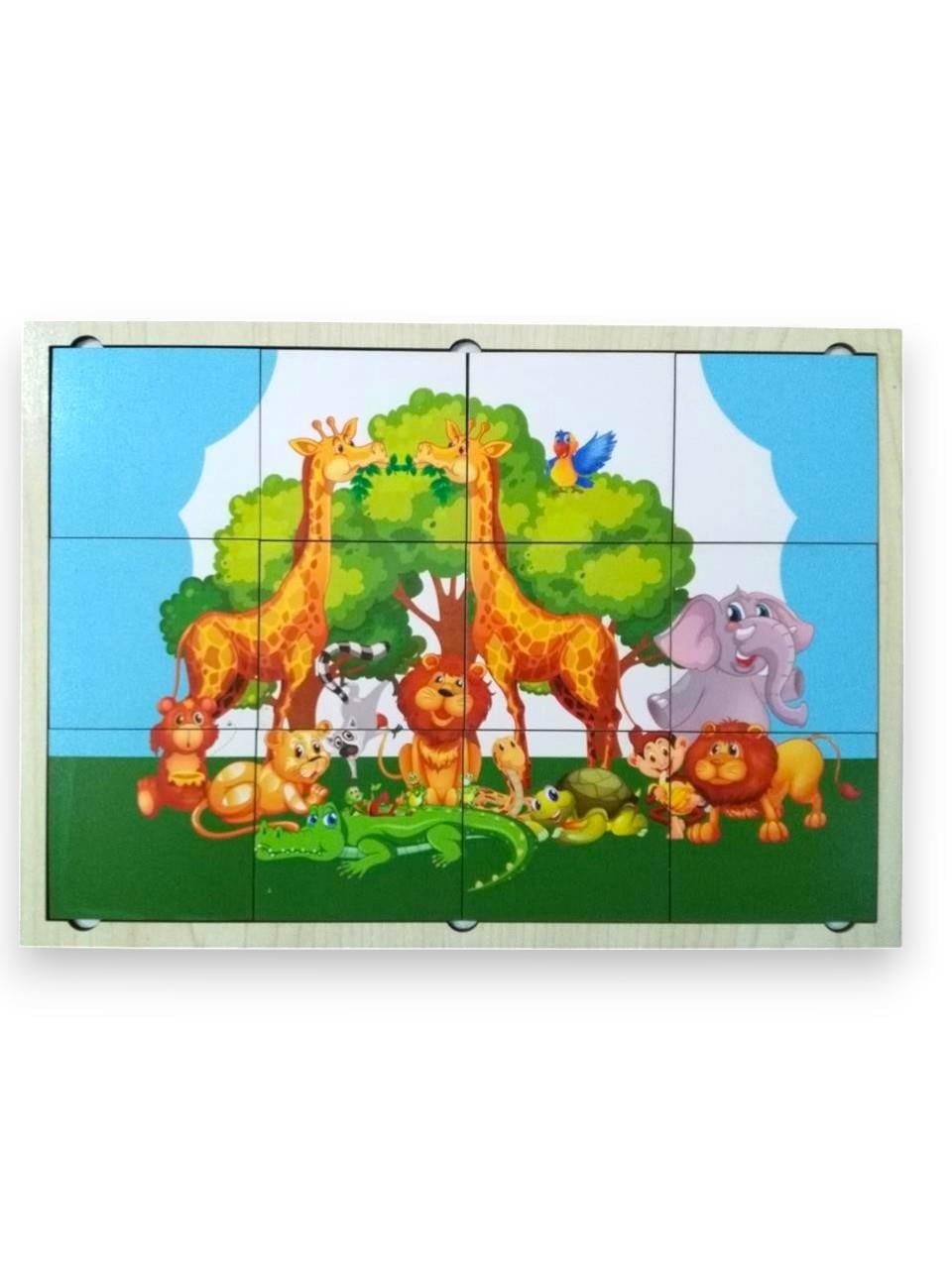 Okulekspres Çocuklar İçin Eğitici Ahşap Puzzle | 20x20 cm MDF Hayvanlar Figürlü Yapboz