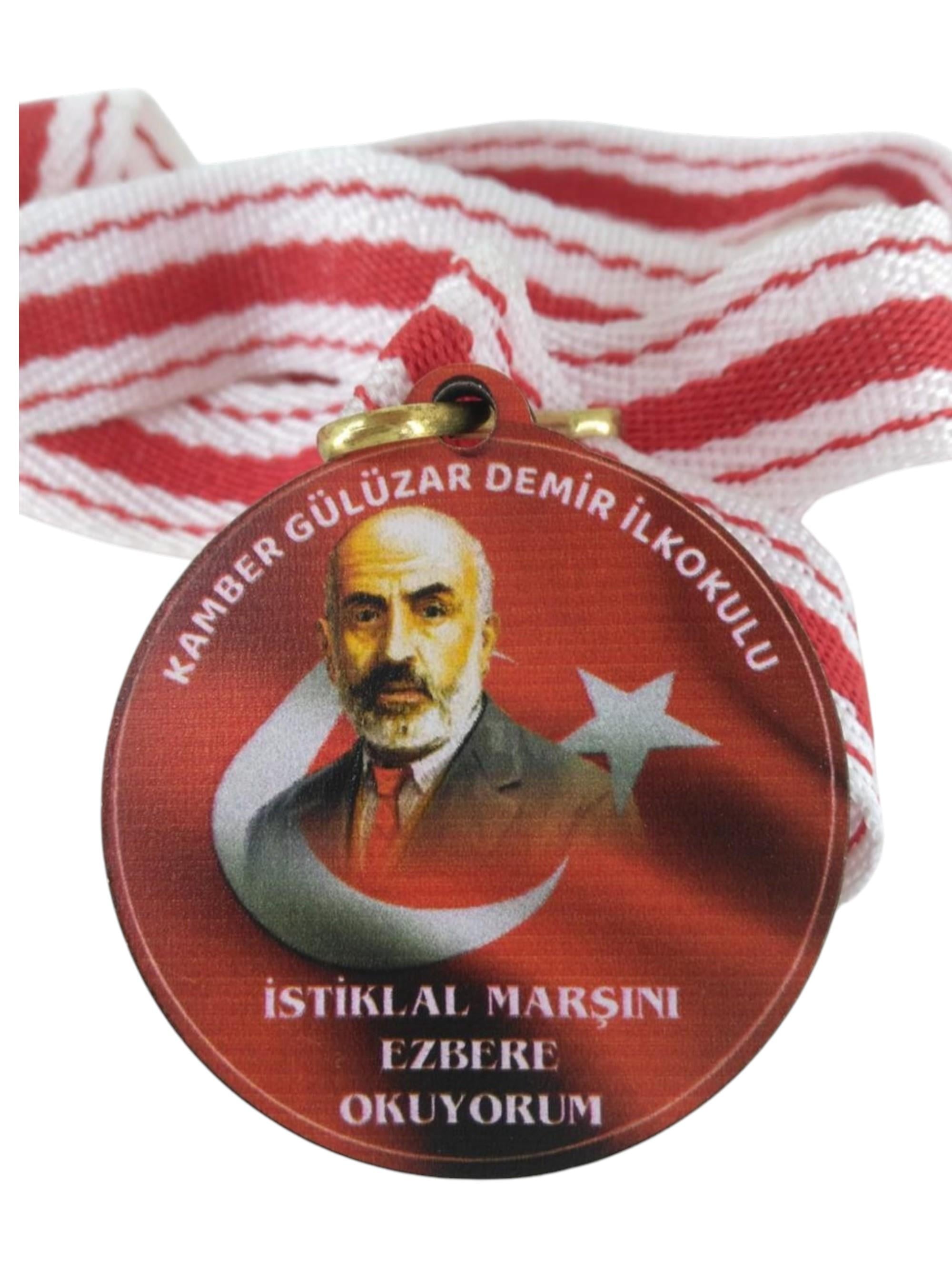 İstiklal Marşı Ezbere Okuyorum Temalı UV Baskılı Mdf Madalya 
