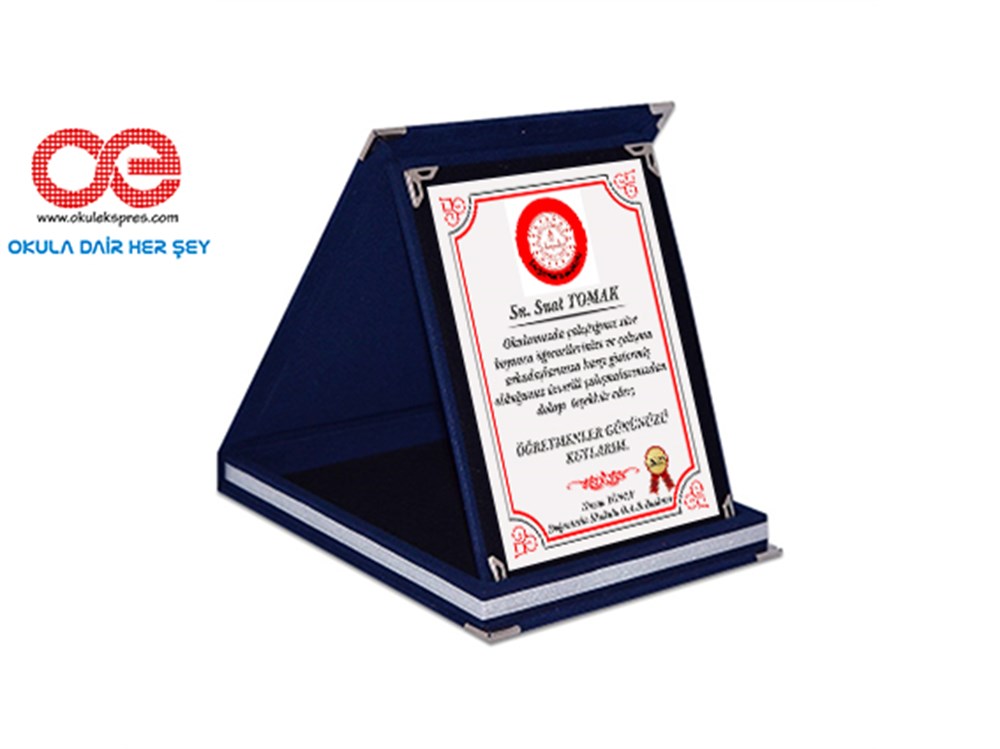 Plaket Mavi Kadife Kişiye Özel Tasarım 9x12 cm