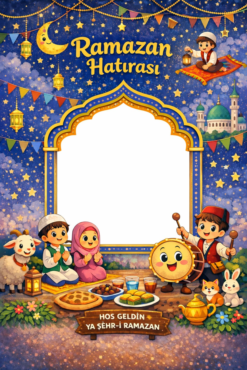 Okulekspres Özel Tasarım Ramazan Şenliği Hatıra Pankartı - Öğrenciler ve Veliler En Güzel Anlarına Eşlik Eden Fotoğraf Çekimi İçin Renkli Arka Fon (150x200 cm) Öğrenci ve Veliler İçin Hatıra Panosu