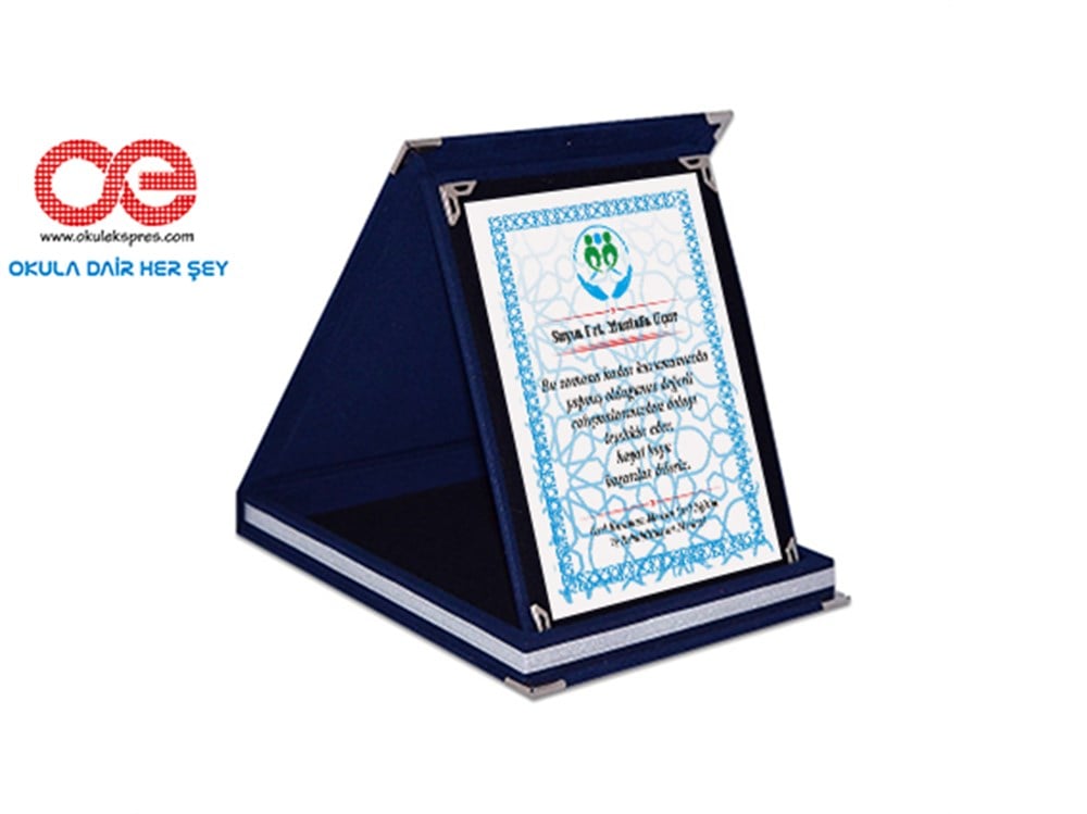 Plaket Mavi Kadife Kişiye Özel Tasarım 9x12 cm