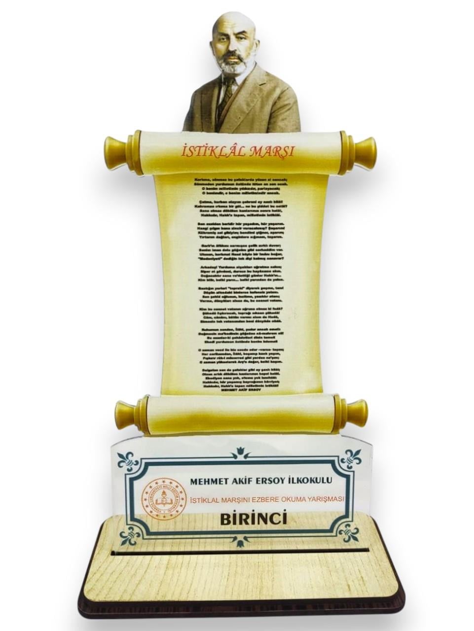Kişiye Özel İstiklal Marşını Ezbere Okuma Yarışması Birincisi Plaket