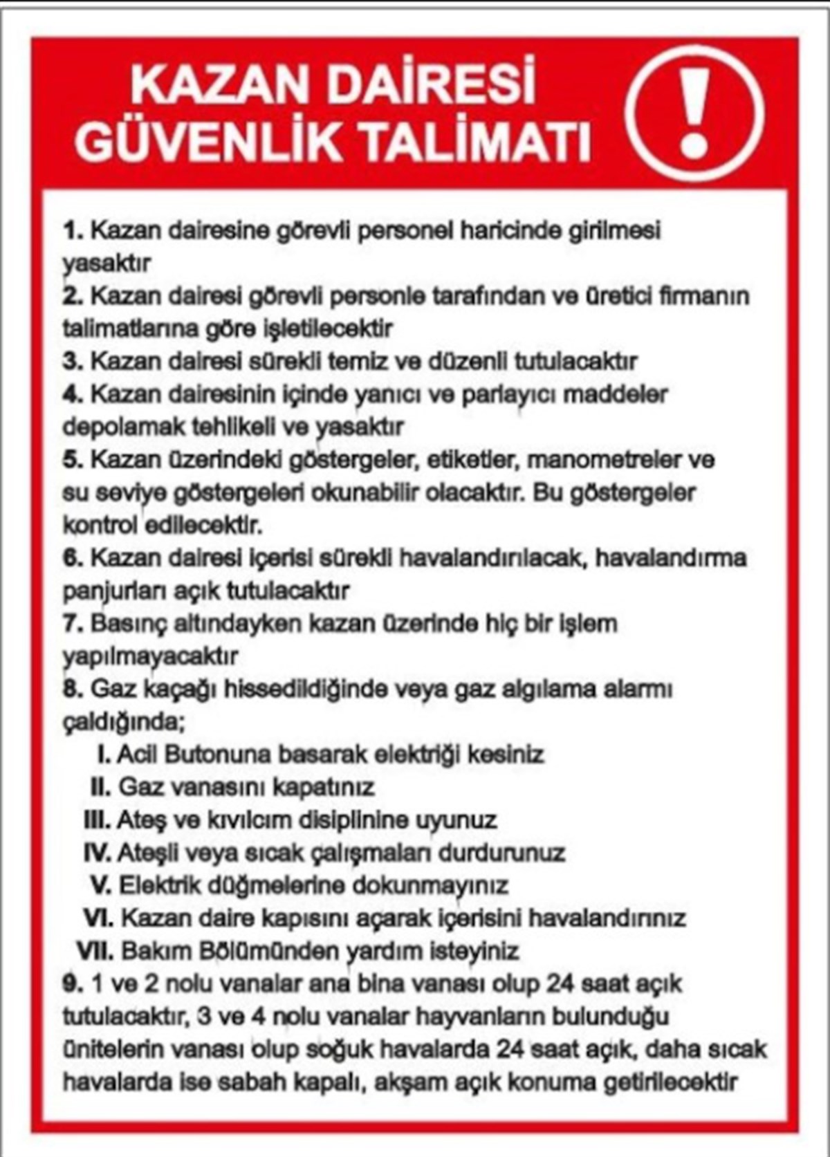 Kazan Dairesi Güvenlik Talimatı-2070