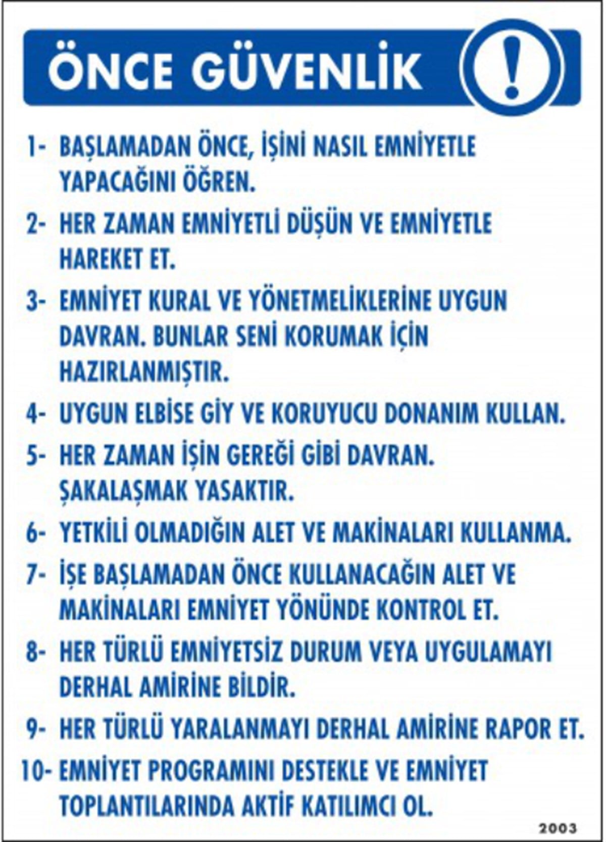 Önce Güvenlik -2003