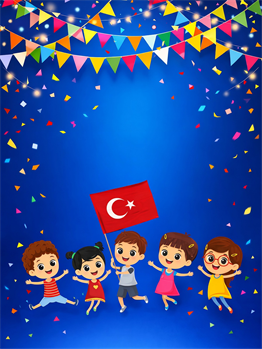 Okulekspres 23 Nisan Ulusal Egemenlik ve Çocuk Bayramı Temalı Mavi Fonlu Branda