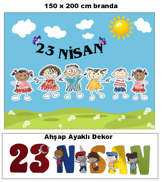23 nisan dekor yazı  ve Mavi fonlu branda
