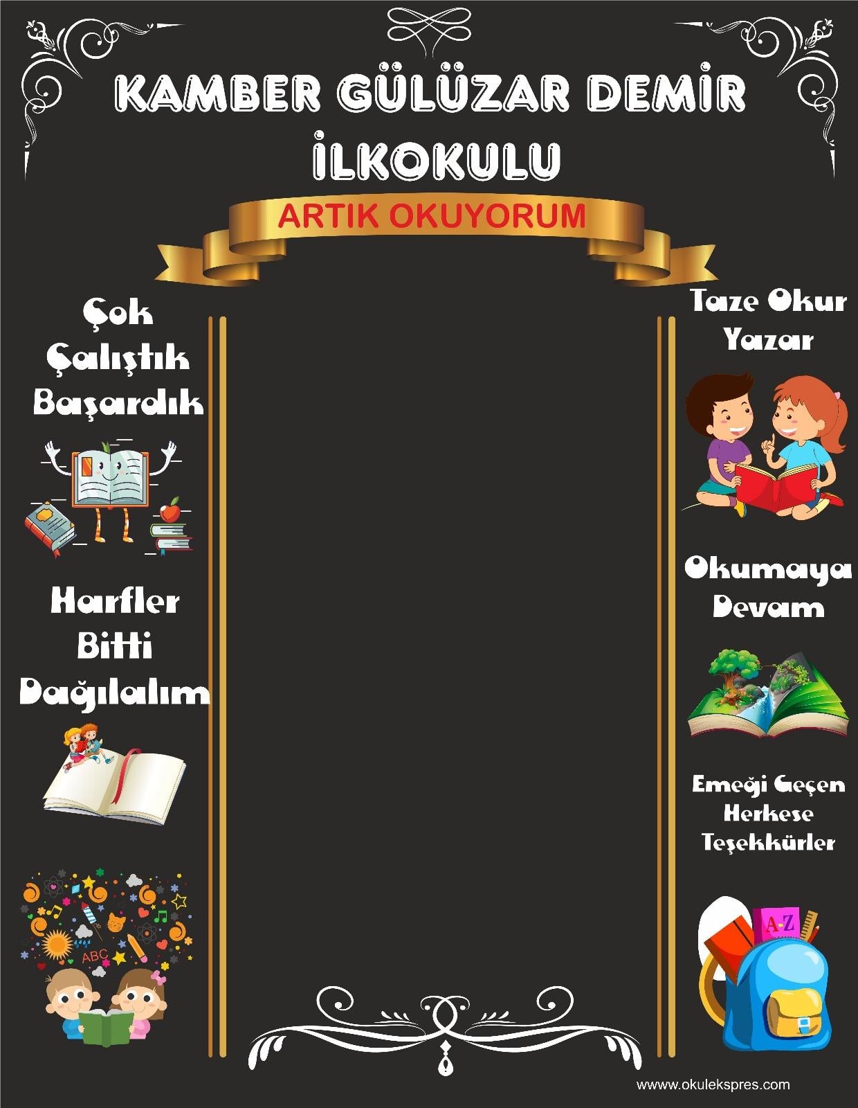 Okulekspres Özel Tasarım Okuma Bayramı Artık Okuyorum Hatıra Pankartı – Öğrencilerin En Güzel Anlarına Eşlik Eden Fotoğraf Çekimi İçin Renkli Arka Fon (150x200 cm)