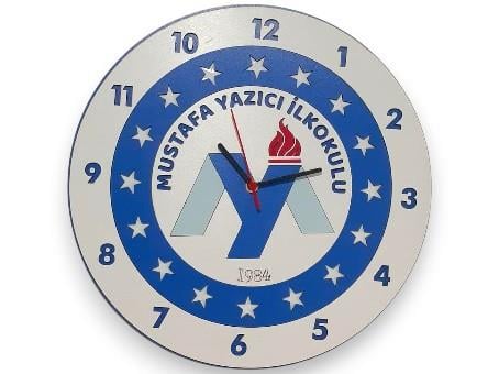 Okulekspres Okul Logosuna Özel Lazer Kesim Duvar Saati | MDF Hediyelik Dekoratif Saat | Sessiz Mekanizma