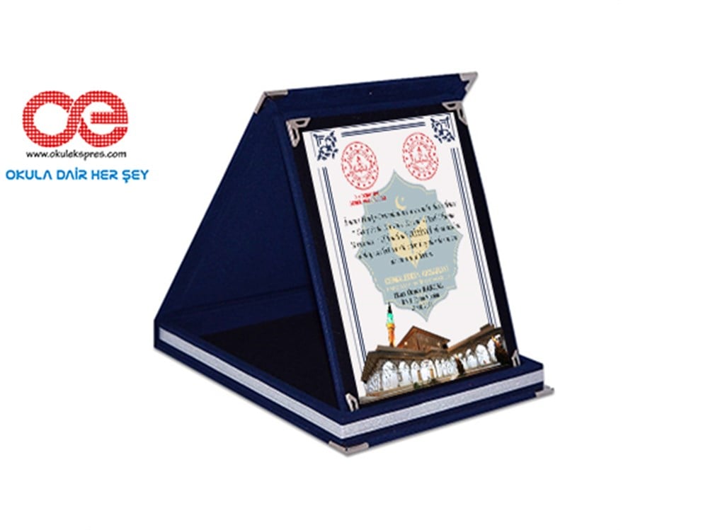 Plaket Mavi Kadife Kişiye Özel Tasarım 9x12 cm