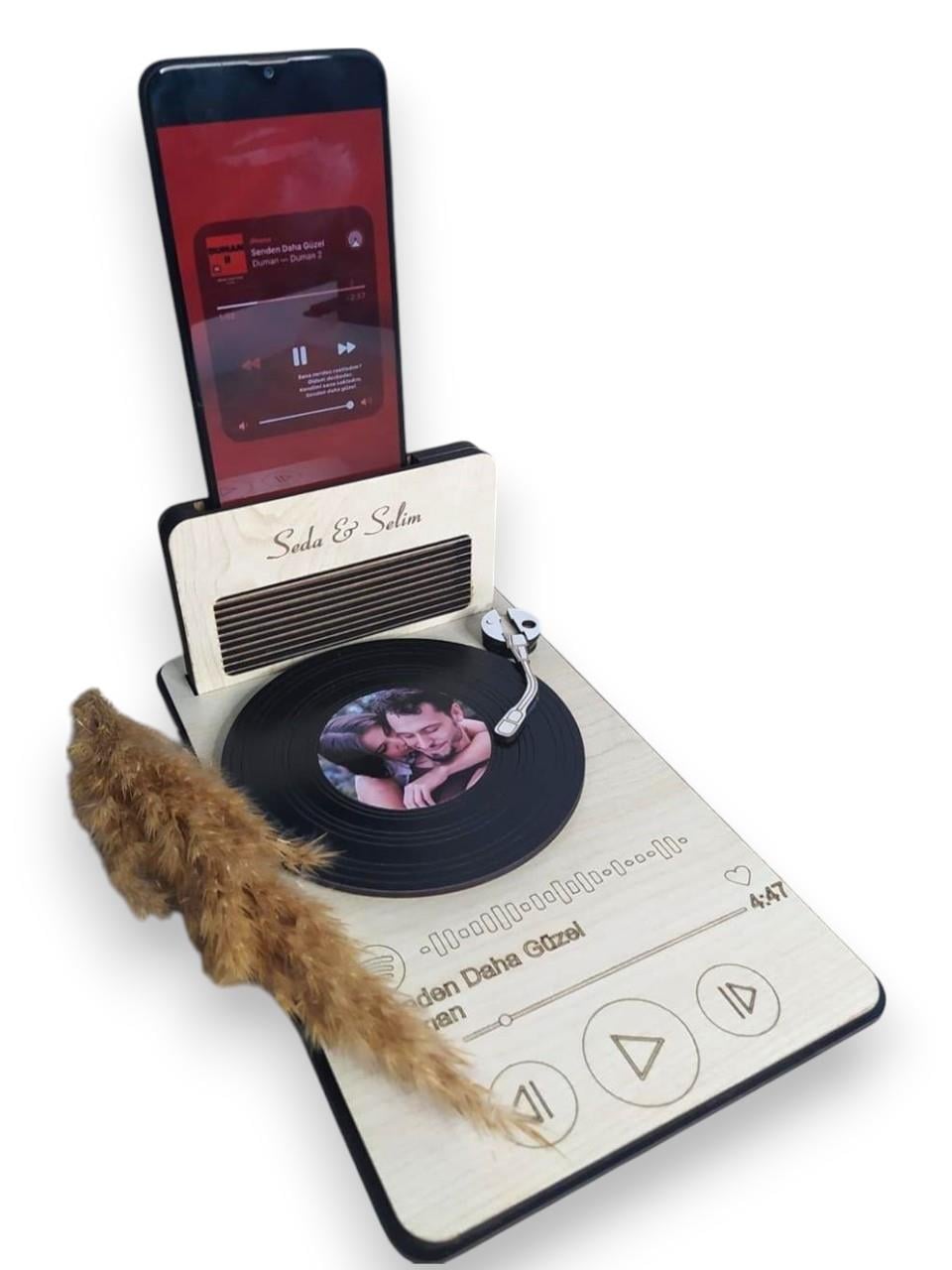 Kişiye Özel Fotoğraflı Spotify- Barkodlu Ahşap Masaüstü Plak