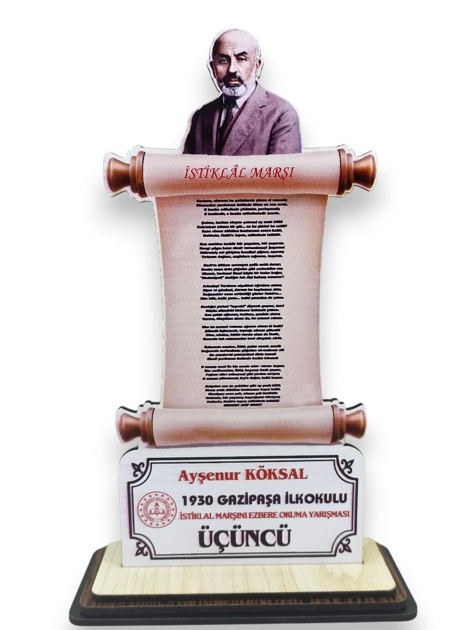 Okulekspres Kişiye Özel İstiklal Marşı Ezberleme Plaketi – Mehmet Akif Ersoy Temalı UV Baskılı Ahşap Dekor