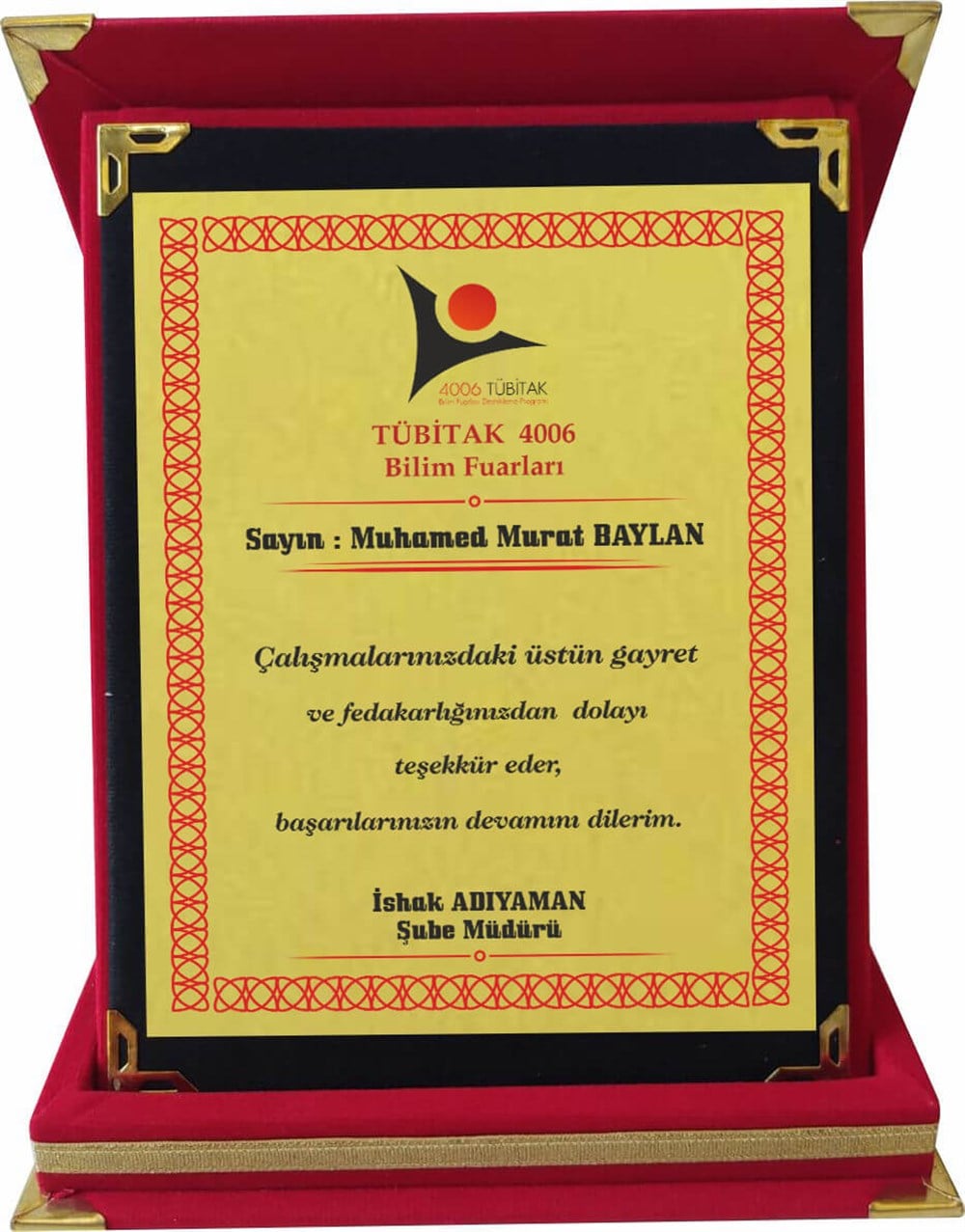 Tübitak-Bilim Fuarı Kırmızı Kadife Plaket