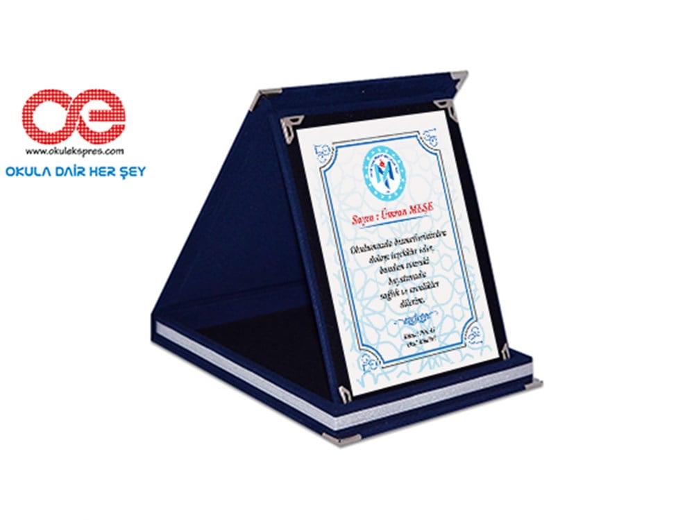 Plaket Mavi Kadife Kişiye Özel Tasarım 9x12 cm