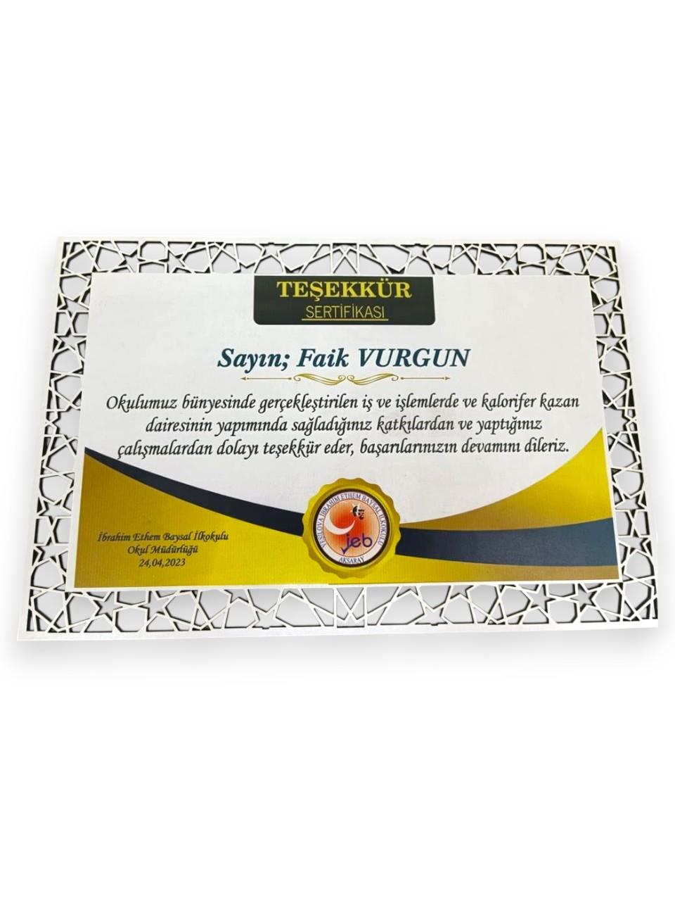 Okulekspres Kişiye Özel Ahşap MDF Sertifika – Kalıcı Anılar İçin Lazer Kesim Ödül Belgesi