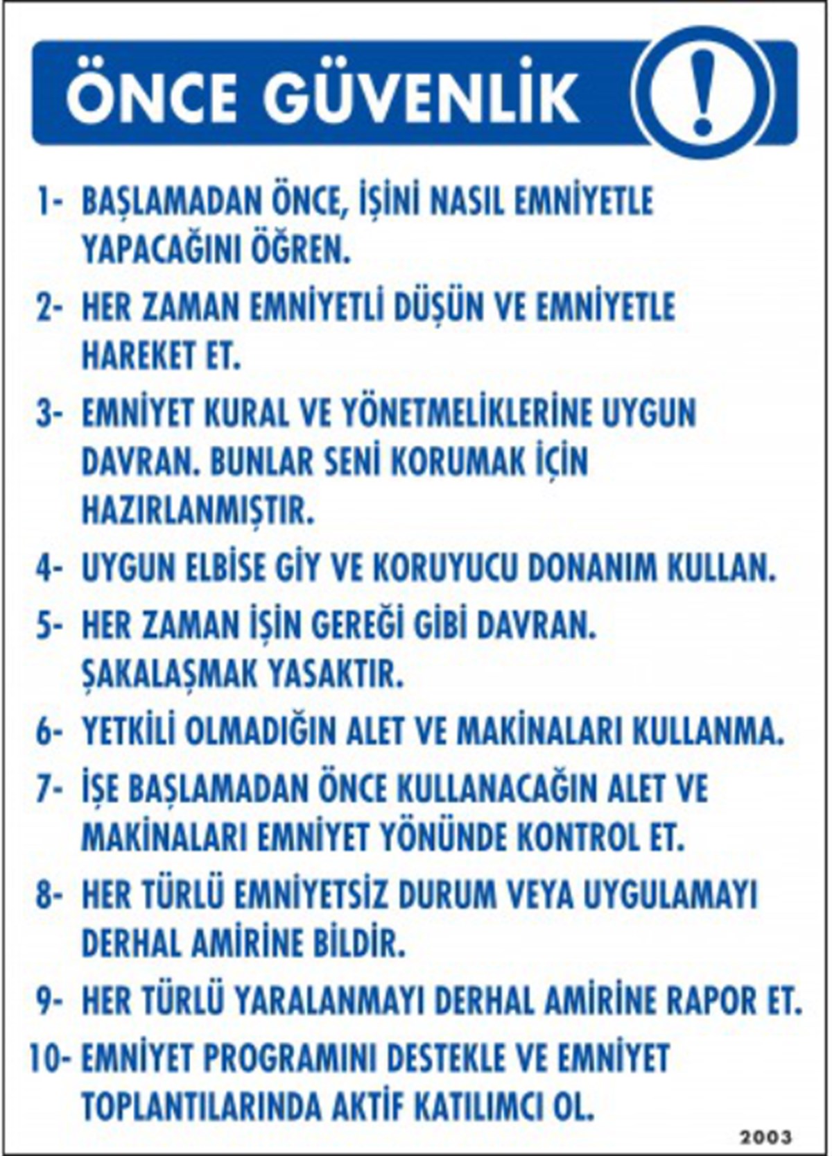 Önce Güvenlik -2003