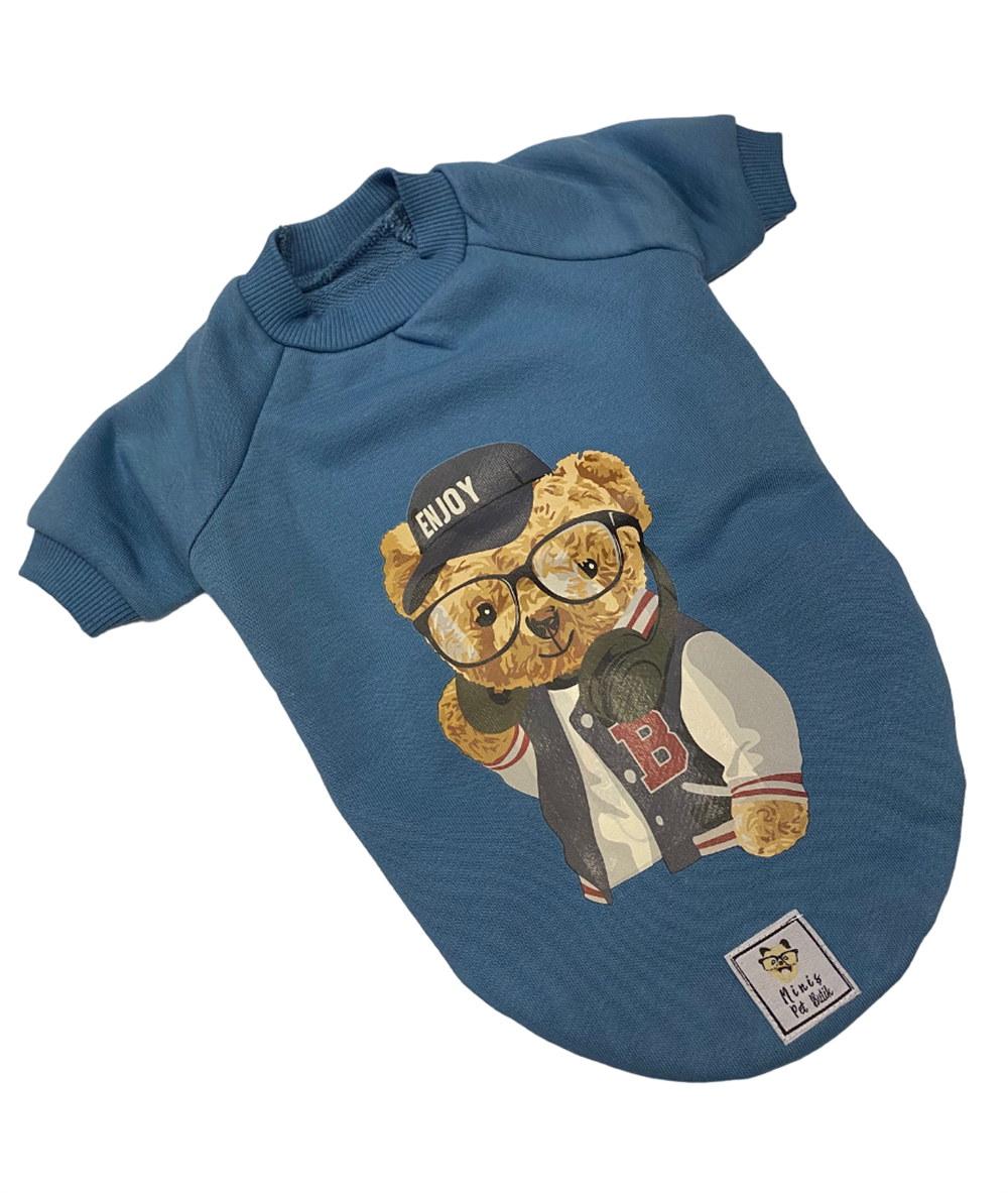 Blue Enjoy Teddy Küçük Köpek Sweatshirtü (4,5 kg-6,5 kg arasına uygun)