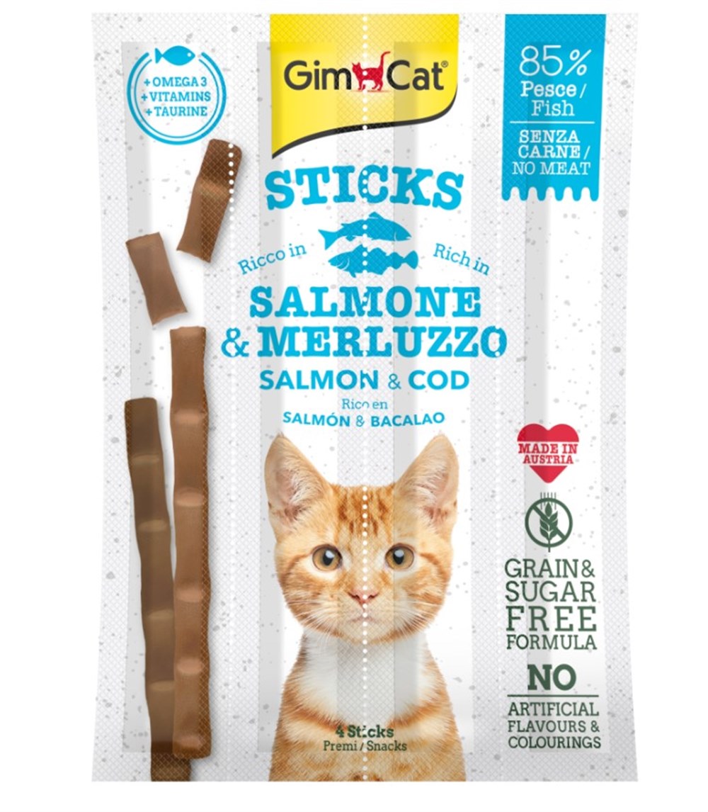 Gimcat Sticks Somonlu ve Morina Balıklı Tahılsız Kedi Ödül Çubukları 4lü 20 Gr