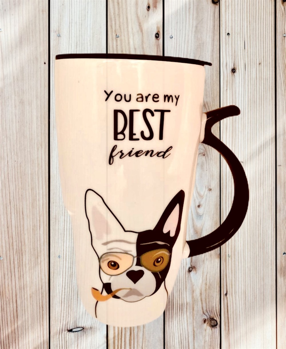 Kapaklı Köpek Baskılı Dev Seramik Kupa Bardak