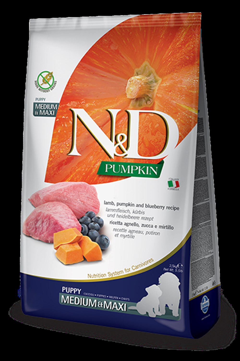 N&D Pumpkin Tahılsız 2,5 kg Bal Kabaklı Kuzu Etli Yaban Mersinli Orta ve Büyük Irk Yavru Köpek Maması