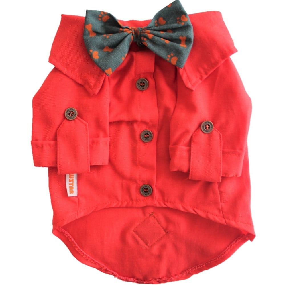 Pawstar Papyonlu Kırmızı Küçük Irk Köpek Gömleği