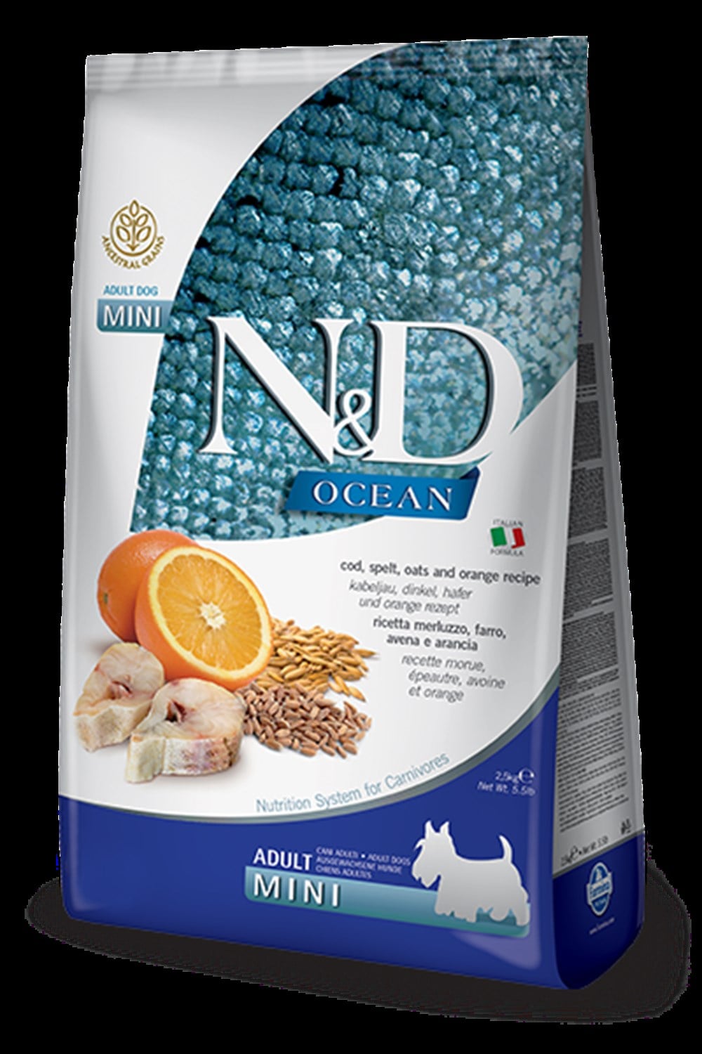 N&D Ocean Düşük Tahıllı 2,5 kg Morina Balıklı Portakallı Küçük Irk Yetişkin Köpek Maması
