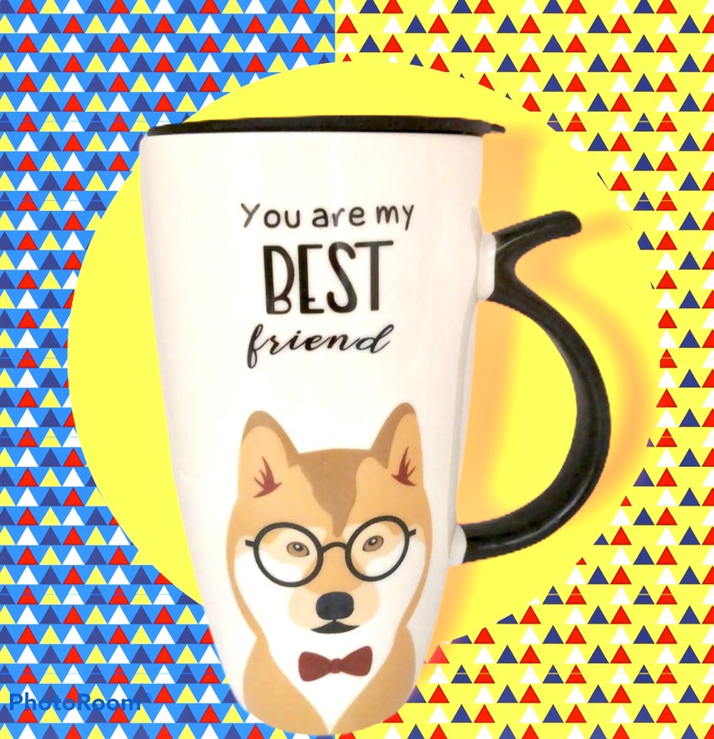 Kapaklı Köpek Baskılı Dev Seramik Kupa Bardak