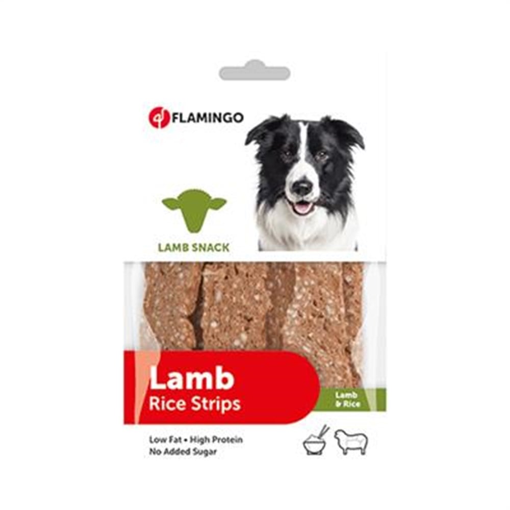 Flamingo Kuzu Etli ve Pirinçli Yumuşak Köpek Ödül Şeritleri 85 gr