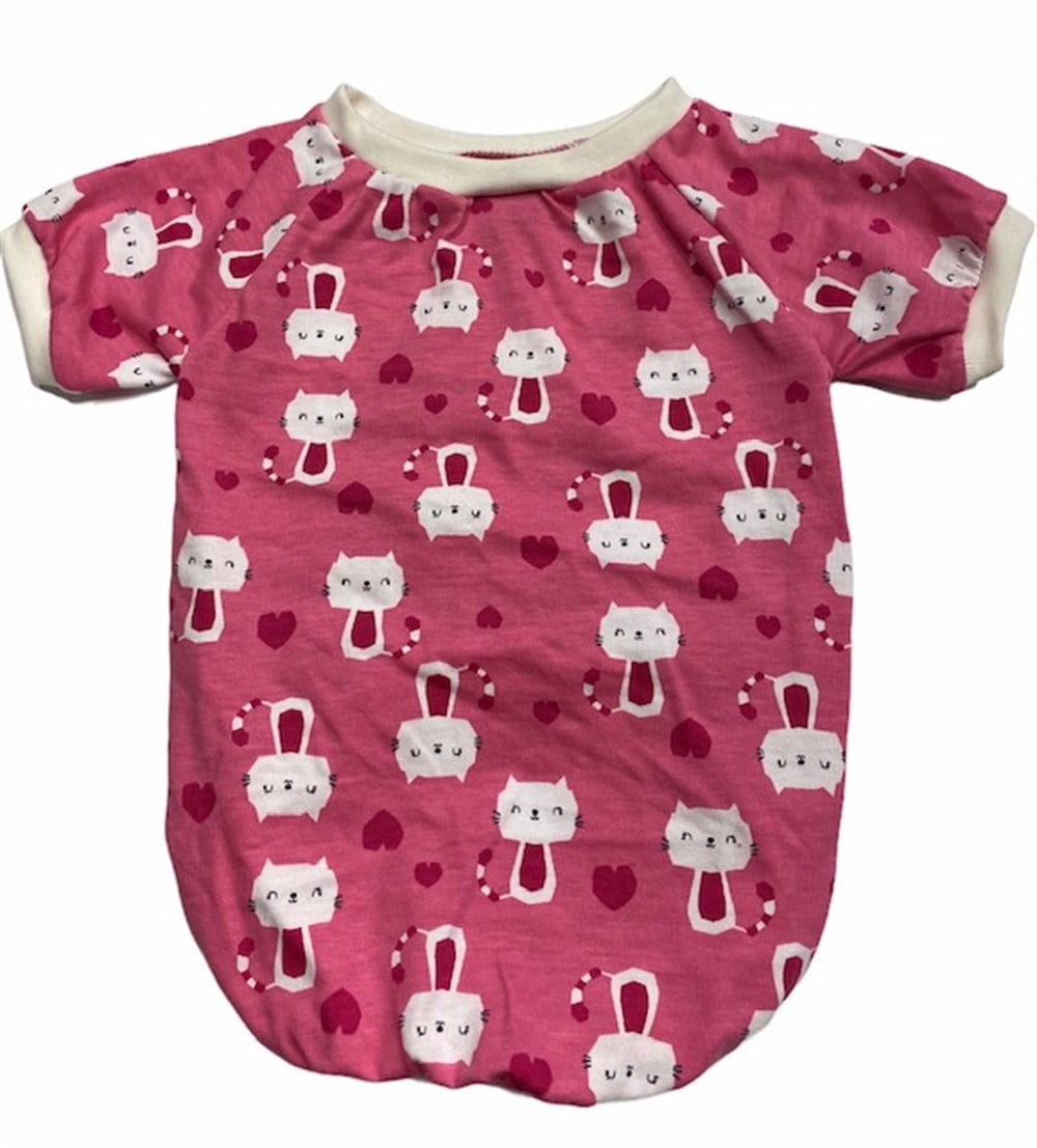 Beyaz Yakalı Kedili Pembe T-shirt