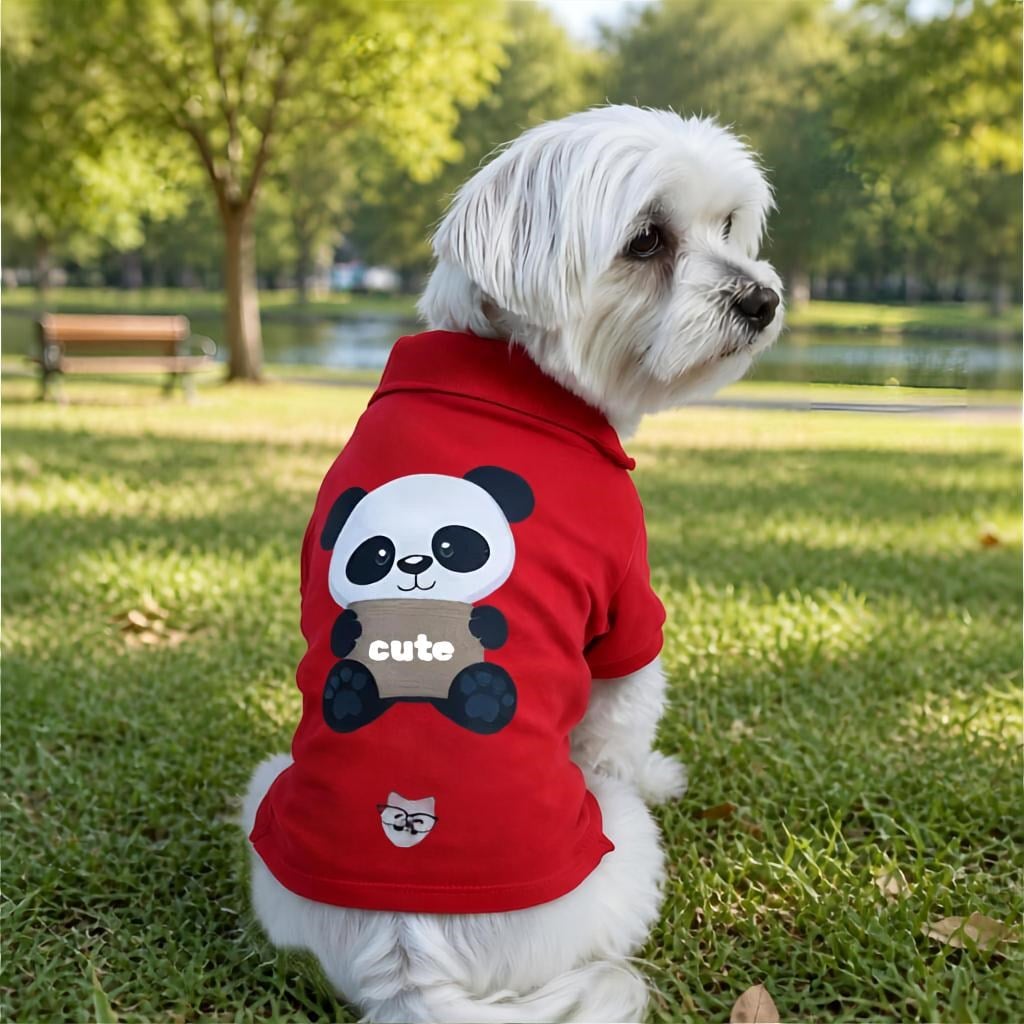 Miniş Cute Panda Küçük Irk Köpek Pike Kumaş Polo T-shirt