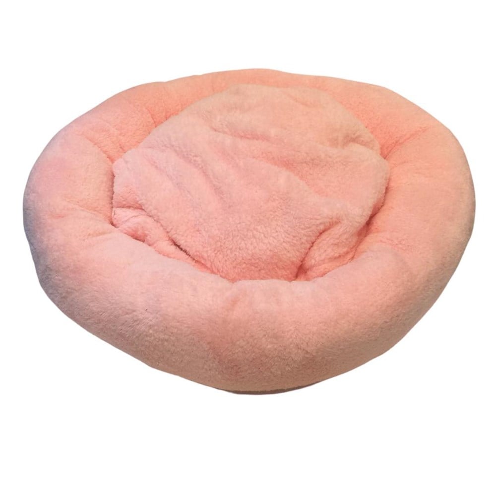 Premium Peluş Yuvarlak Pembe Kedi ve Köpek Yatağı 55 cm