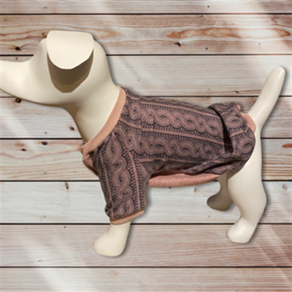 Saç Örgü Desenli Somon-Gri Triko Kazak