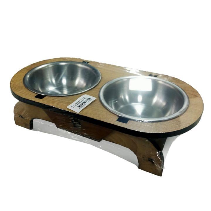 2li Metal Mama ve Su Kabı Seti Oval Ahşap