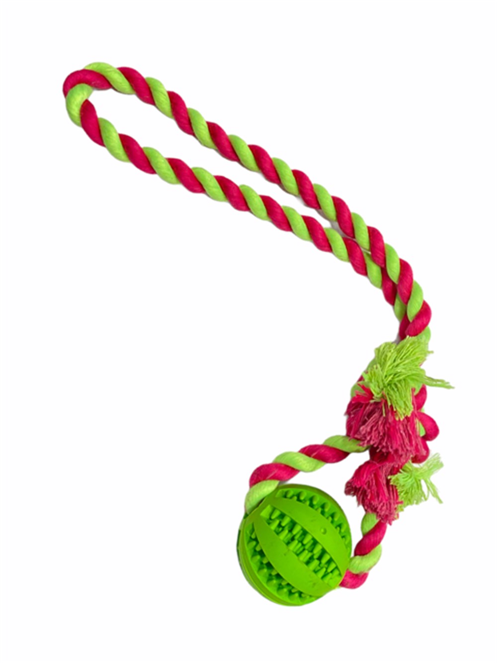 Zampa Kauçuk Toplu Pembe Yeşil Kordon Halatlı Köpek Oyuncağı 36 cm