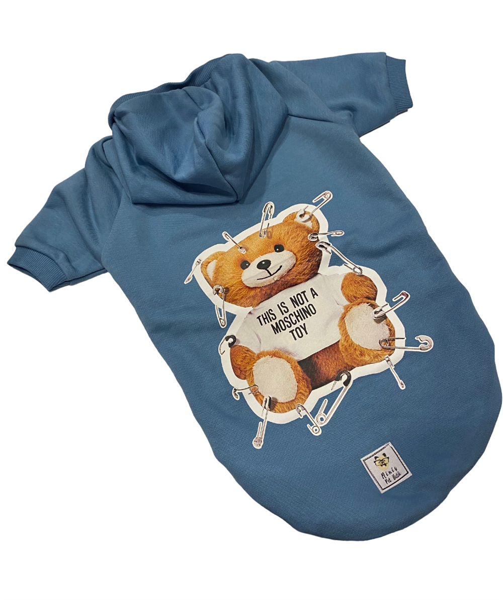 Blue No Toy Teddy Kapüşonlu Küçük Köpek Sweatshirtü (9 kg-12 kg arasına uygun)