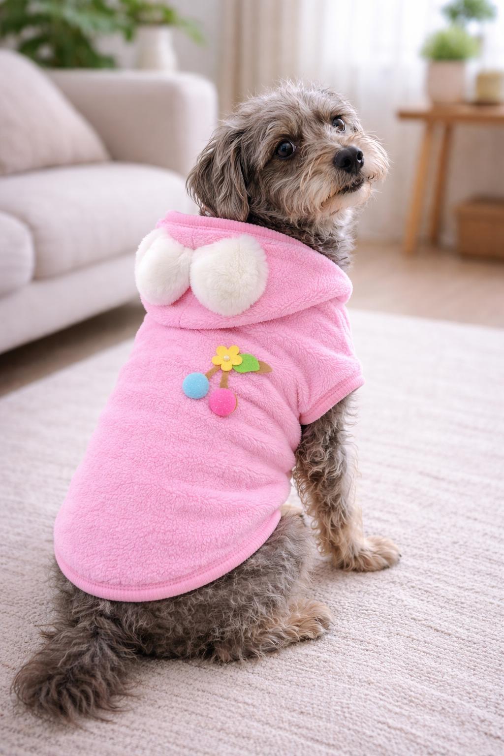Gedyco Pink Premium Peluş Küçük Irk Köpek Sweatshirtü (2 kg-9 kg arası köpeklere uygundur)
