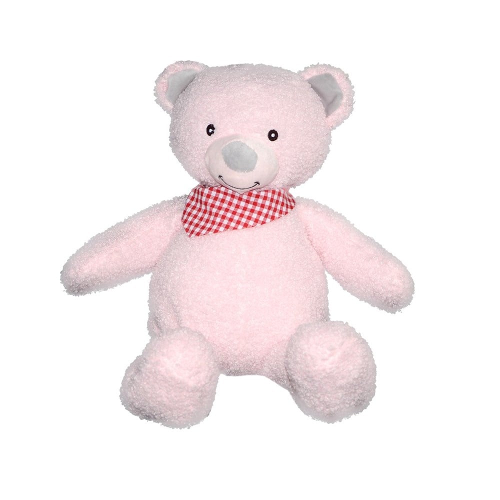 Fularlı, Kıvırcık Tüylü, Pembe Peluş Ayıcık 50 cm