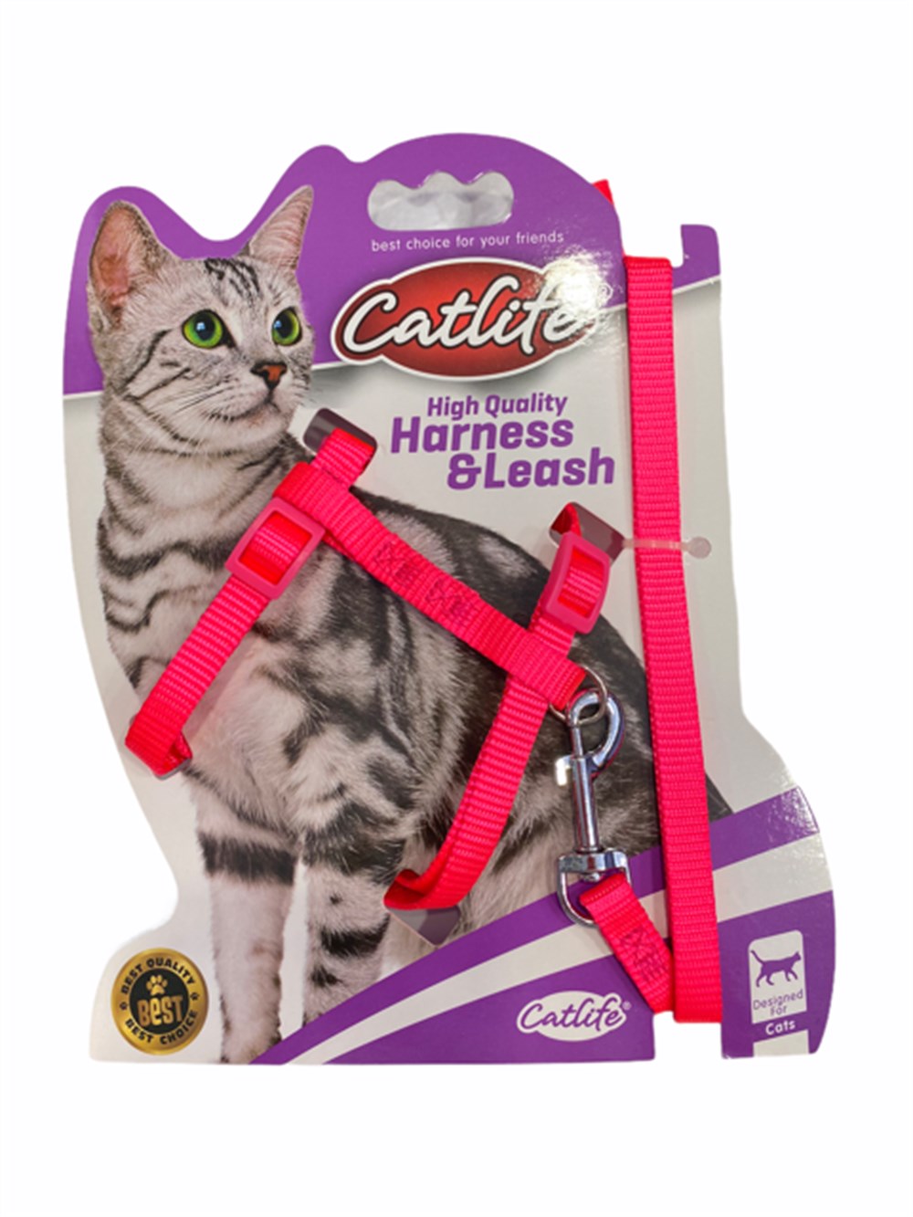 Kedi Göğüs Tasma Seti Neon Pembe