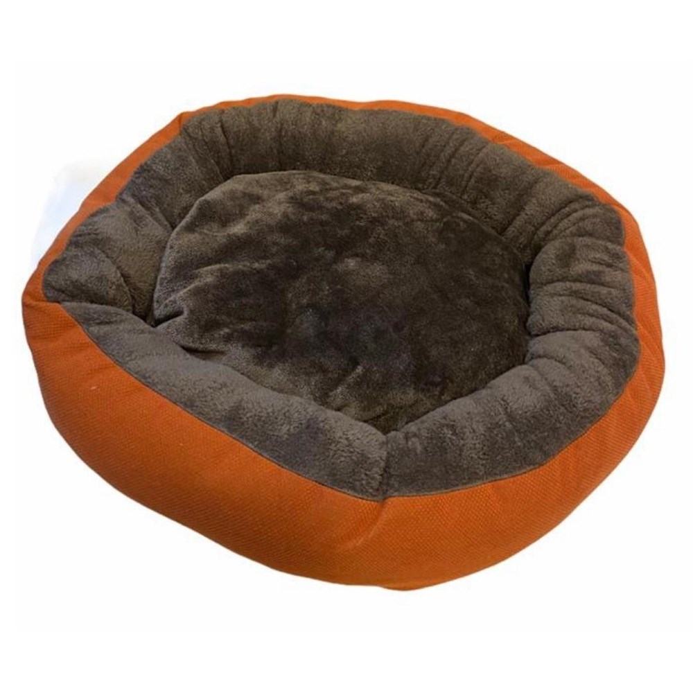 Premium Nubuk-Peluş Yuvarlak Turuncu-Vizon Kedi ve Köpek Yatağı 55 cm