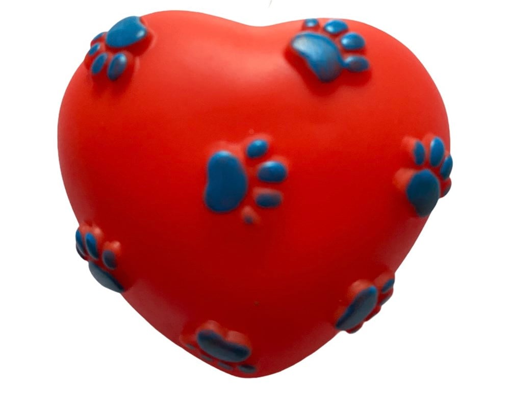 Kalp Şekilli, Sesli, Kırmızı Yumuşak Plastik Köpek Oyuncağı 8 cm