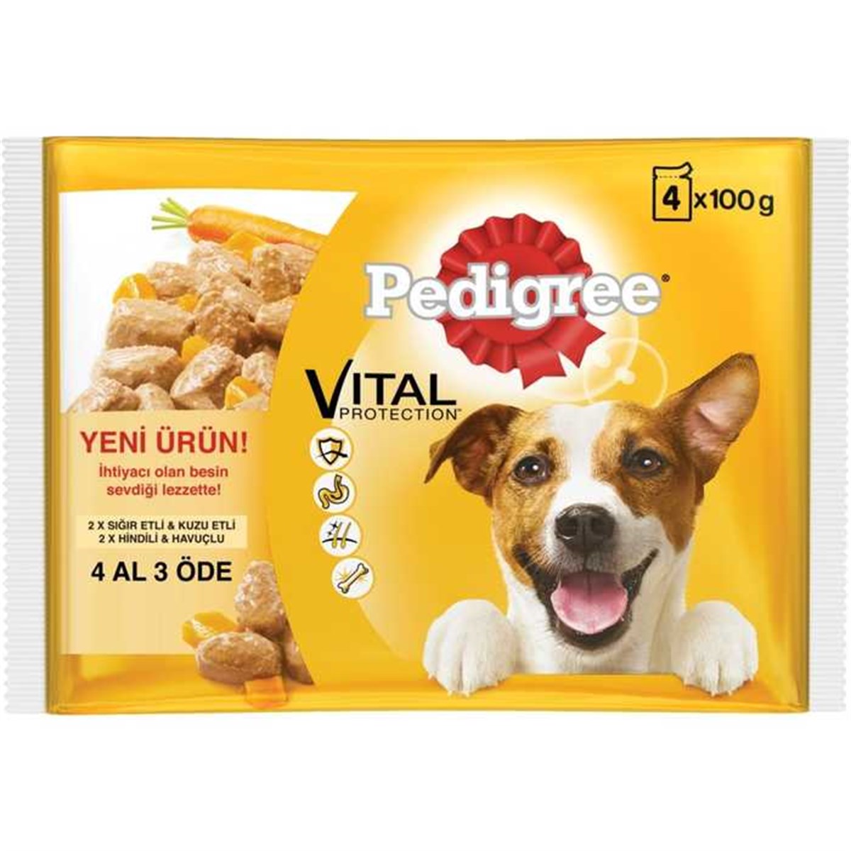 Pedigree Vital 2 Adet Sığır Etli ve 2 Adet Kuzulu Yaş Mama (4x100 gr)
