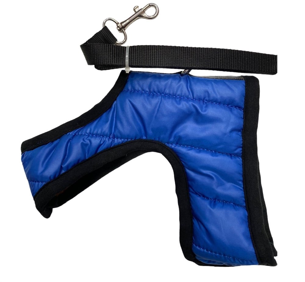 Mavi Pofuduk Yumuşacık Premium Kedi ve Köpek Gezdirme Kayışı ve Göğüs Tasma Yeleği SET M