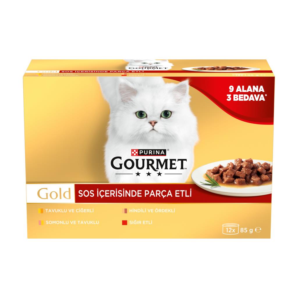 Gourmet Gold Soslu Parça Etli Karışık Çeşitli Yetişkin Kedi Konservesi 85 gr (12 Al 9 Öde)