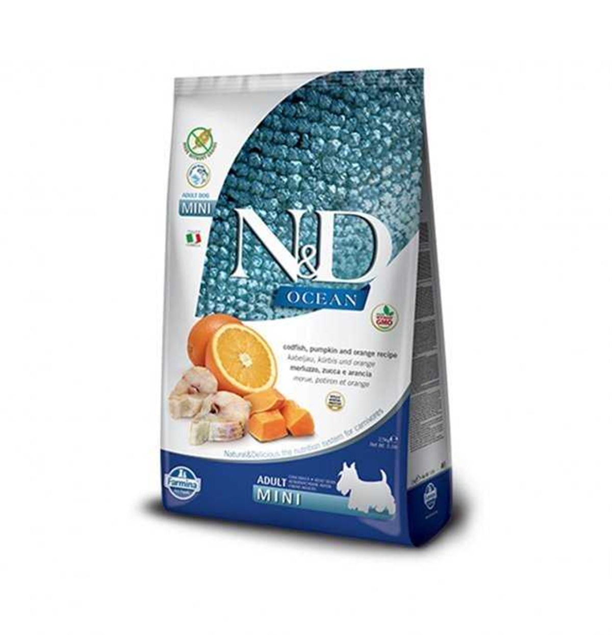 N&D Ocean 2,5 kg Balkabaklı Morina Balıklı ve Portakallı Tahılsız Küçük Irk Yetişkin Köpek Maması 