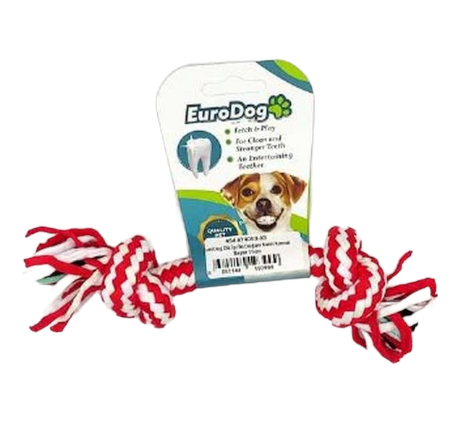Eurodog 2 Düğümlü Kırmızı Beyaz Köpek Oyun ve Diş İpi 15 cm