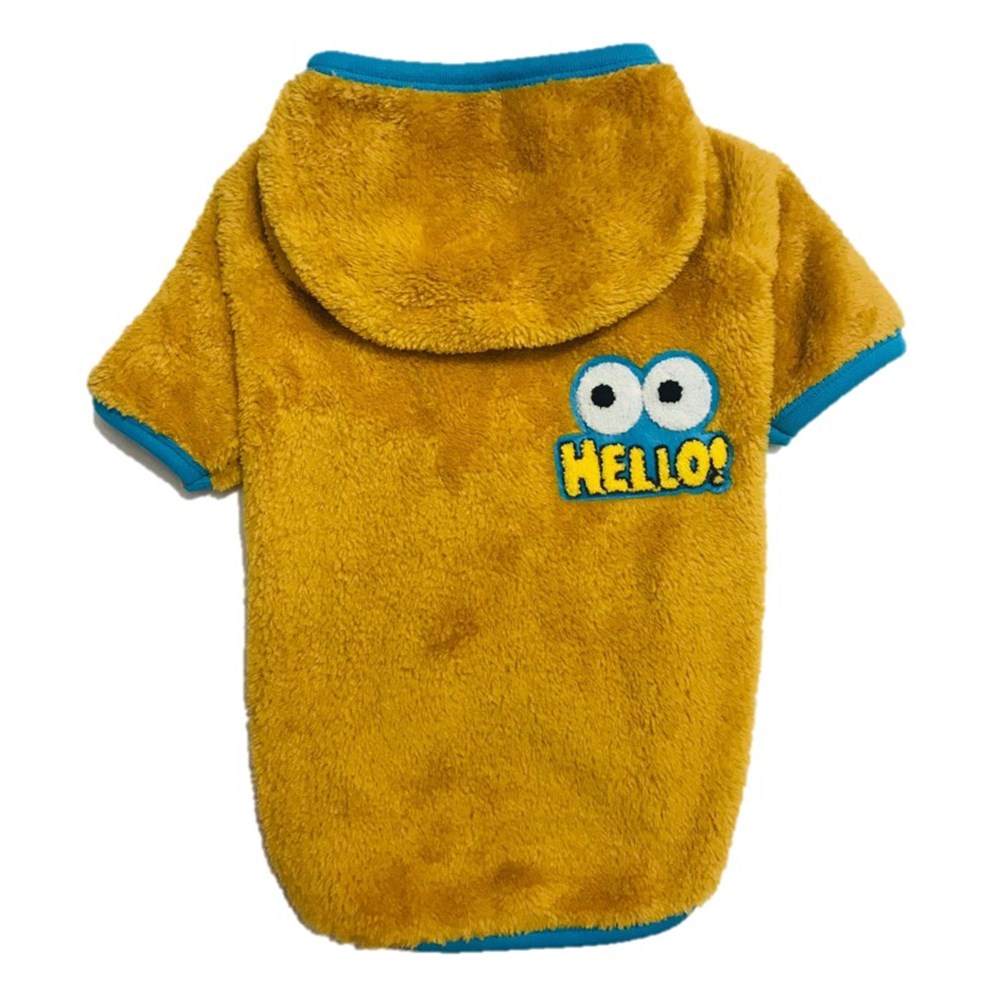 Gedyco Mustard Hello Premium Peluş Orta Irk Köpek Sweatshirtü (8 kg-20 kg arası köpeklere uygundur)