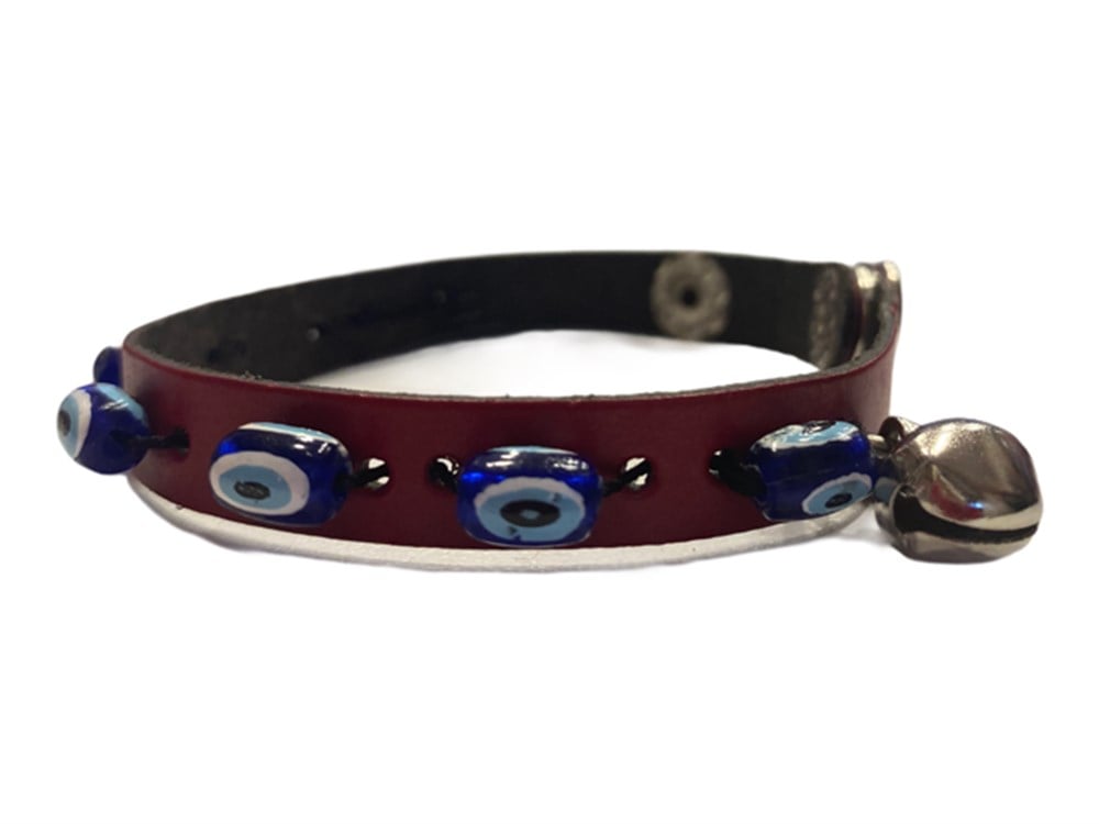 Yavru Kedi için Nazar Boncuklu Yumuşak Deri Tasma